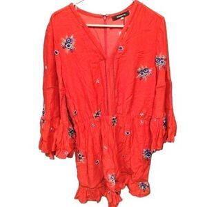 Sugarlips Womens Long Bell Sleeve Red Floral V-Neck Pullover Medium M Sugar Lips